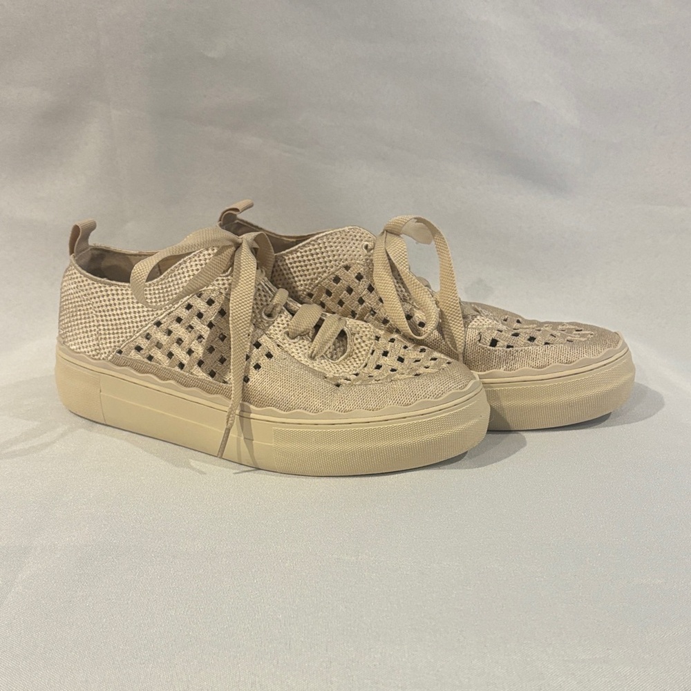Vince Camuto Beige Lace-Up Sneakers